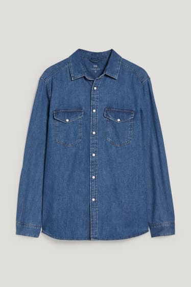 Hommes - Chemise en jean - regular fit - col kent - jean bleu foncé
