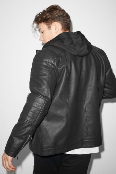 Exclu web - CLOCKHOUSE - Blouson de motard avec capuche - similicuir - noir