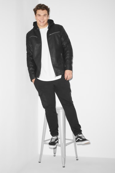 Exclu web - CLOCKHOUSE - Blouson de motard avec capuche - similicuir - noir