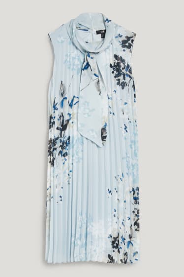 Femmes - Robe de gaze plissée - matière recyclée - à fleurs - bleu clair