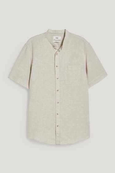 Herren - Hemd - Regular Fit - Stehkragen - Leinen-Mix - beige