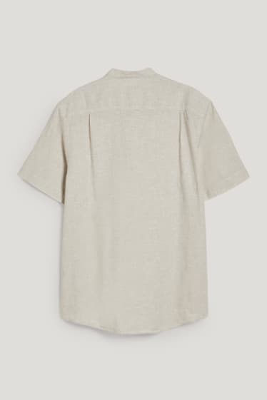 Herren - Hemd - Regular Fit - Stehkragen - Leinen-Mix - beige