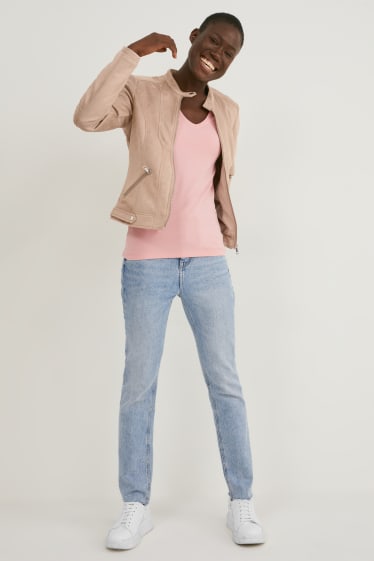 Donna - Giacca - similpelle scamosciata - marrone chiaro