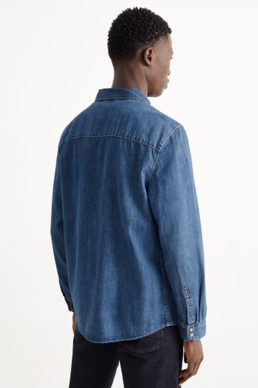 Hommes - Chemise en jean - regular fit - col kent - matière recyclée - jean bleu foncé