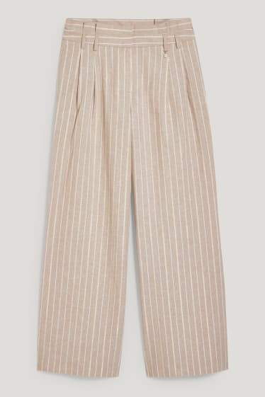 Women - Trousers - high waist - wide leg - linen blend - striped - beige