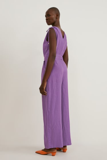 Damen - Leinen-Jumpsuit - violett