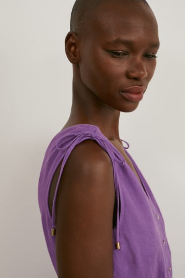 Damen - Leinen-Jumpsuit - violett