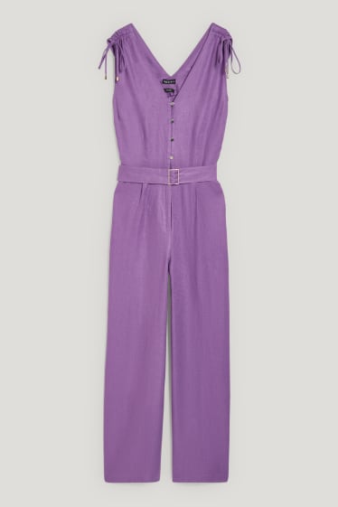 Damen - Leinen-Jumpsuit - violett