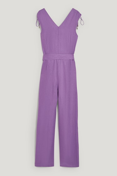 Damen - Leinen-Jumpsuit - violett