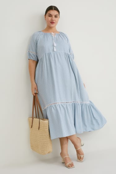 Damen - Kleid - kariert - blau / weiß