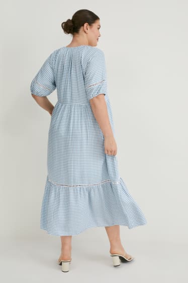 Damen - Kleid - kariert - blau / weiß