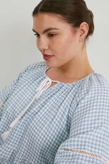 Damen - Kleid - kariert - blau / weiß