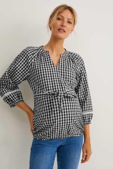 Donna - Blusa premaman - a quadretti - blu scuro