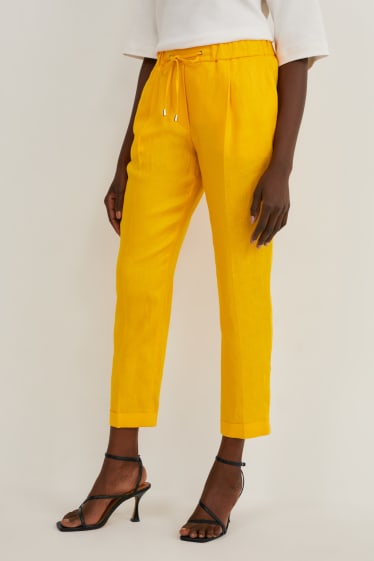 Women - Linen trousers - slim fit - yellow
