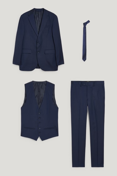 Herren - Anzug mit Krawatte - Regular Fit - 4 teilig - dunkelblau