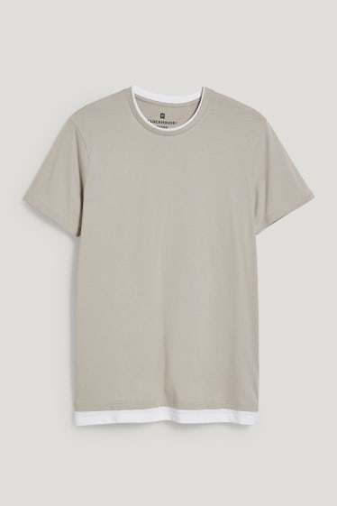 Clockhouse homme - CLOCKHOUSE - T-shirt - look 2-en-1 - taupe
