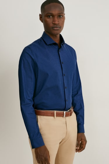 Heren - Business-overhemd - slim fit - cut away - Flex - gemakkelijk te strijken - donkerblauw