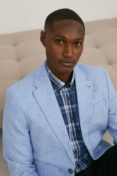 Men - Tailored jacket - regular fit - linen blend - light blue