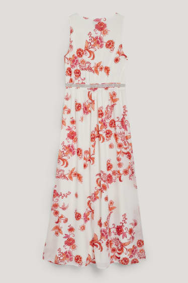 Dámské - Šifonové šaty - slavnostní - s květinovým vzorem - bílá