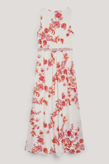 Donna - Vestito di chiffon - da festa - a fiori - bianco