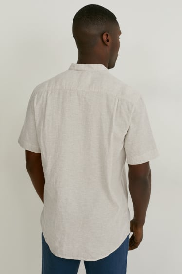 Herren - Hemd - Regular Fit - Stehkragen - Leinen-Mix - beige