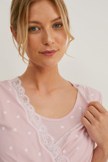 Dames - Voedingsbigshirt - biokatoen - met stippen - roze