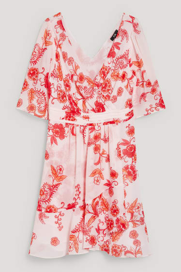 Femmes - Robe croisée - à fleurs - rose