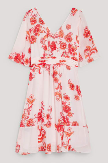 Femmes - Robe croisée - à fleurs - rose