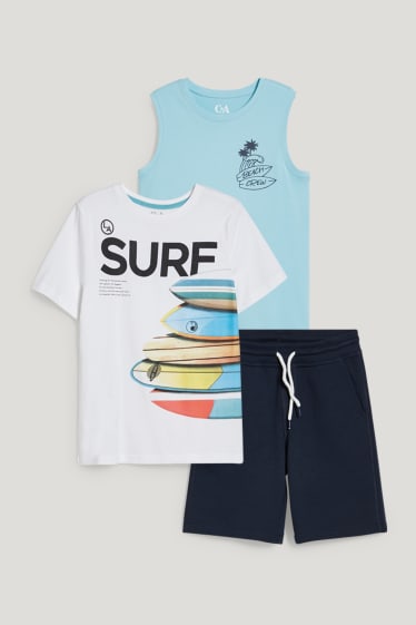 Kids Boys - Set - Kurzarmshirt, Top und Sweatshorts - 3 teilig - weiss