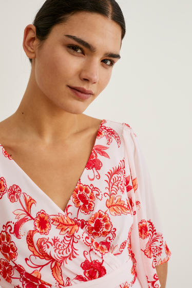 Femmes - Robe croisée - à fleurs - rose