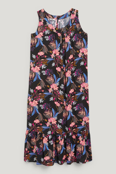 Femmes - Robe évasée - à fleurs - noir