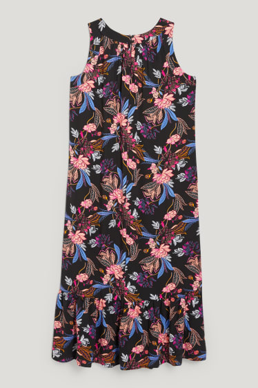 Femmes - Robe évasée - à fleurs - noir