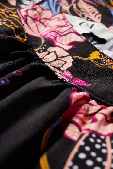 Femmes - Robe évasée - à fleurs - noir