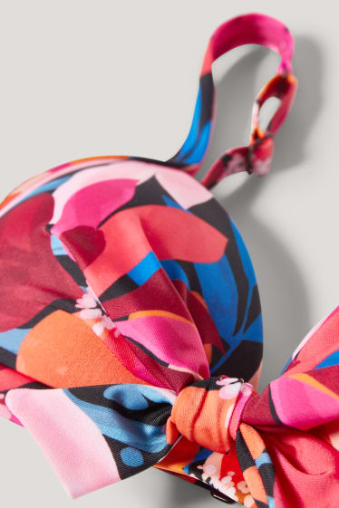 Donna - Top bikini con nodo - imbottito - LYCRA® - a fiori - fucsia