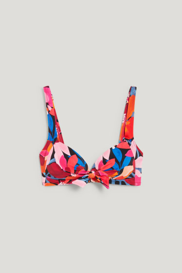Donna - Top bikini con nodo - imbottito - LYCRA® - a fiori - fucsia