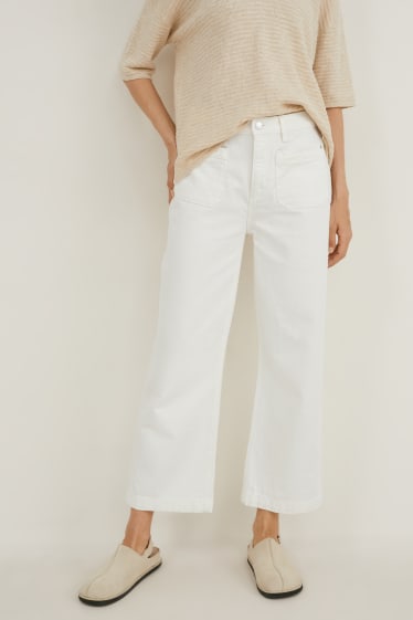 Femmes - Jean à jambes larges - high waist - blanc