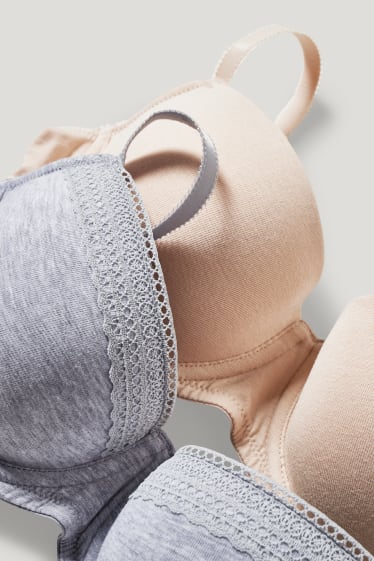 Damen - Multipack 2er - BH mit Bügel - FULL COVERAGE - wattiert - hellgrau-melange