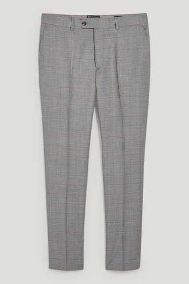 Pánské - Oblekové kalhoty ze střižní vlny - regular fit - kostkované - šedá