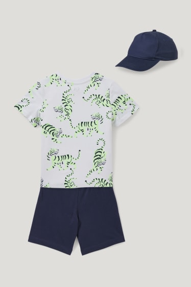 Garçons - Ensemble - T-shirt, short en molleton et casquette de baseball - 3 pièces - bleu foncé
