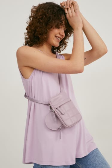 Damen - Set - Handytasche und Portemonnaie - Lederimitat - 2 teilig - hellviolett