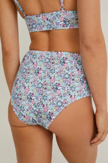 Dámské - Spodní díl bikin - high waist - LYCRA® XTRA LIFE™ - s květinovým vzorem - mátově zelená