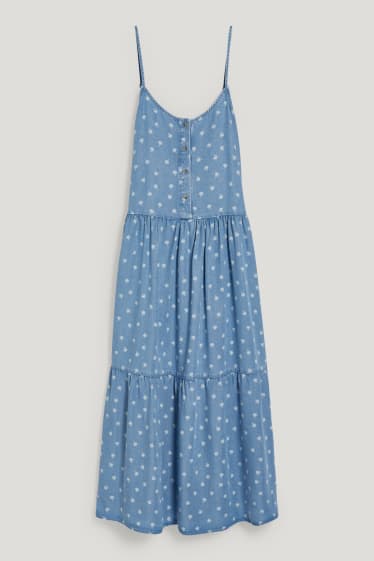 Femmes - Robe - à fleurs - jean bleu clair