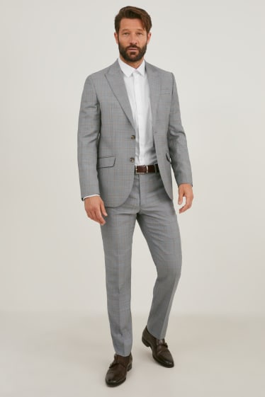 Hommes - Pantalon de costume en laine vierge - regular fit - à carreaux - gris