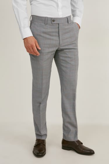 Hommes - Pantalon de costume en laine vierge - regular fit - à carreaux - gris