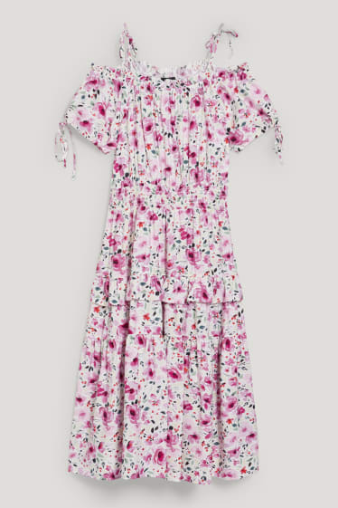 Damen - Fit & Flare Kleid - geblümt - weiß / rosa