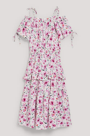Donna - Vestito fit & flare - a fiori - bianco / rosa