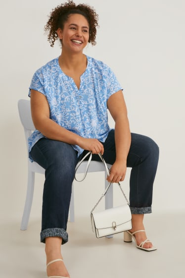 Femmes - Chemisier - à fleurs - bleu clair