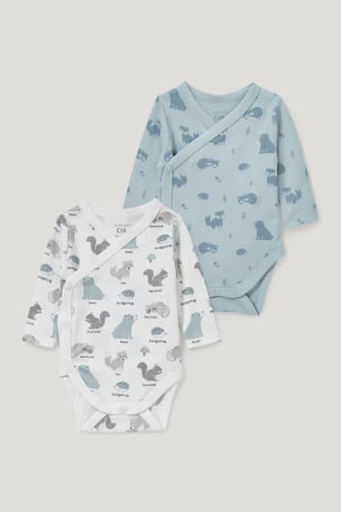 Bébé garçons - Lot de 2 - bodys croisés pour bébé - coton bio - turquoise clair