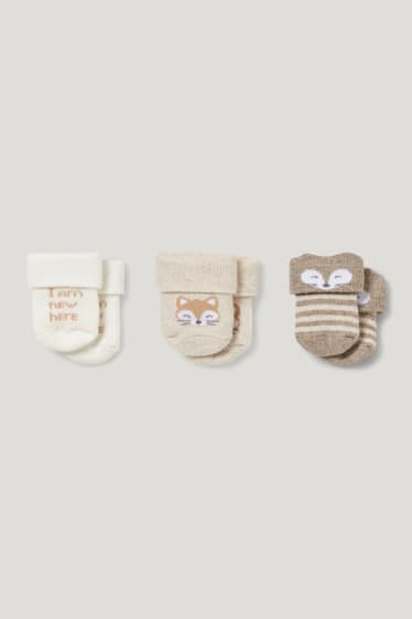 Bébé filles - Lot de 3 - animaux - chaussettes pour nouveau-né à motif - beige chiné