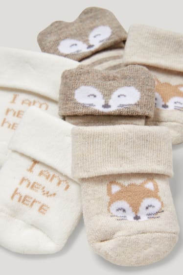 Bébé filles - Lot de 3 - animaux - chaussettes pour nouveau-né à motif - beige chiné